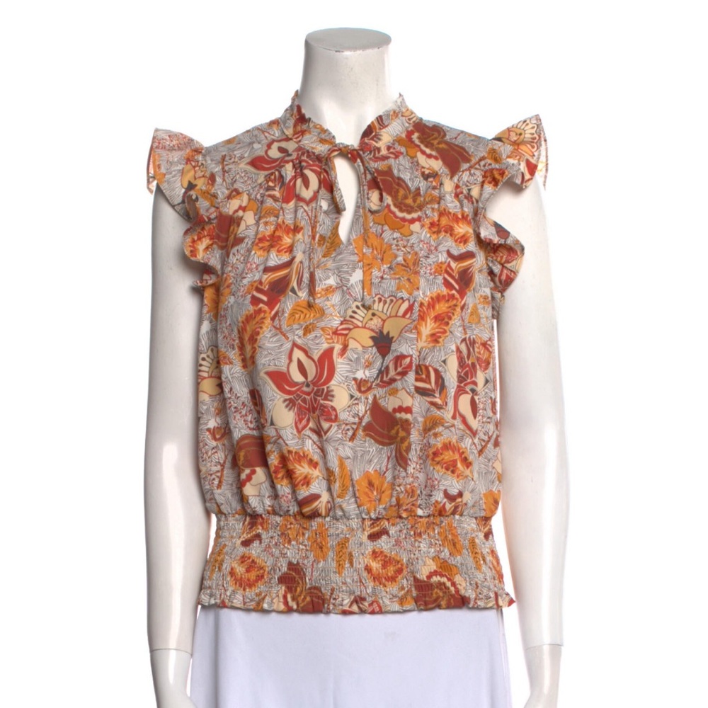 Rachel Zoe Short Sleeve Floral Patterned Blouse Size M